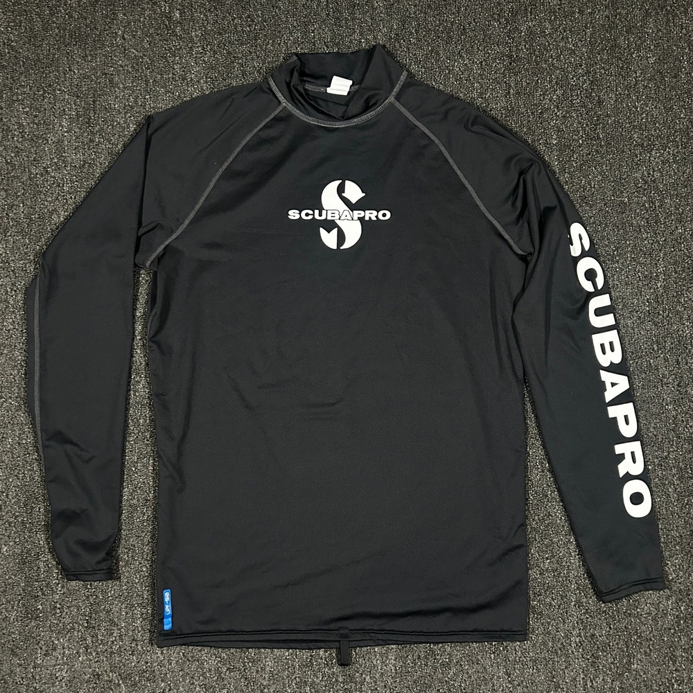 Scubapro Rash Guard Mens 2XL Black Excellent UPF 50 Long Sleeve Swim Shirt Logo